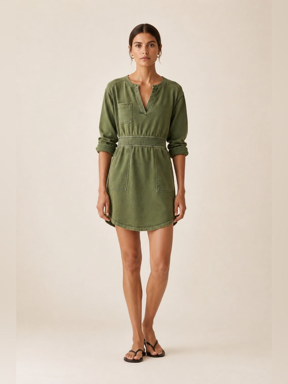 Anthropologie Daily Practice Olive Utility Terry Mini Dress. Medium